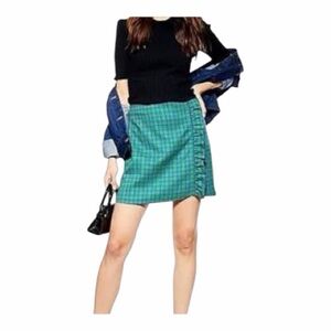 TOPSHOP Green Plaid Check Frill MiniSkirt 90s Y2K Clueless Style Women Size 4P